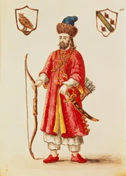Marco Polo, vestido con traje tártaro, de «Trajes venecianos»
